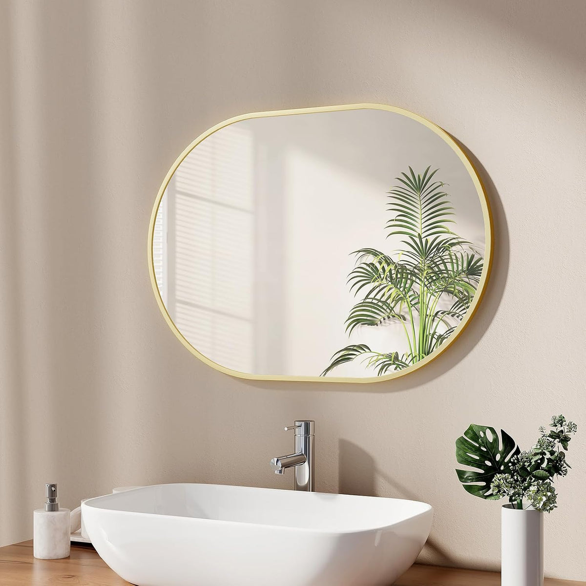 MHome Oval Bathroom Wall Mirror with Brushed Gold Frame