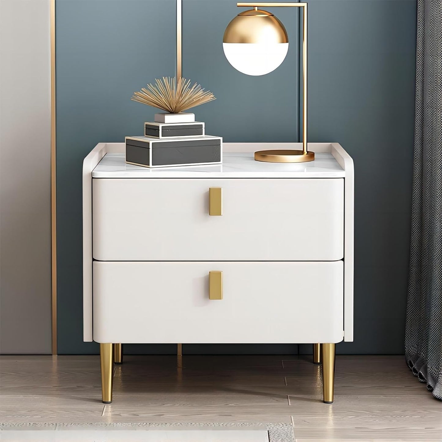 MFurn Bedside Table with Storage Cabinet – Solid Wood Nightstand with 2 Drawers & Modern Design