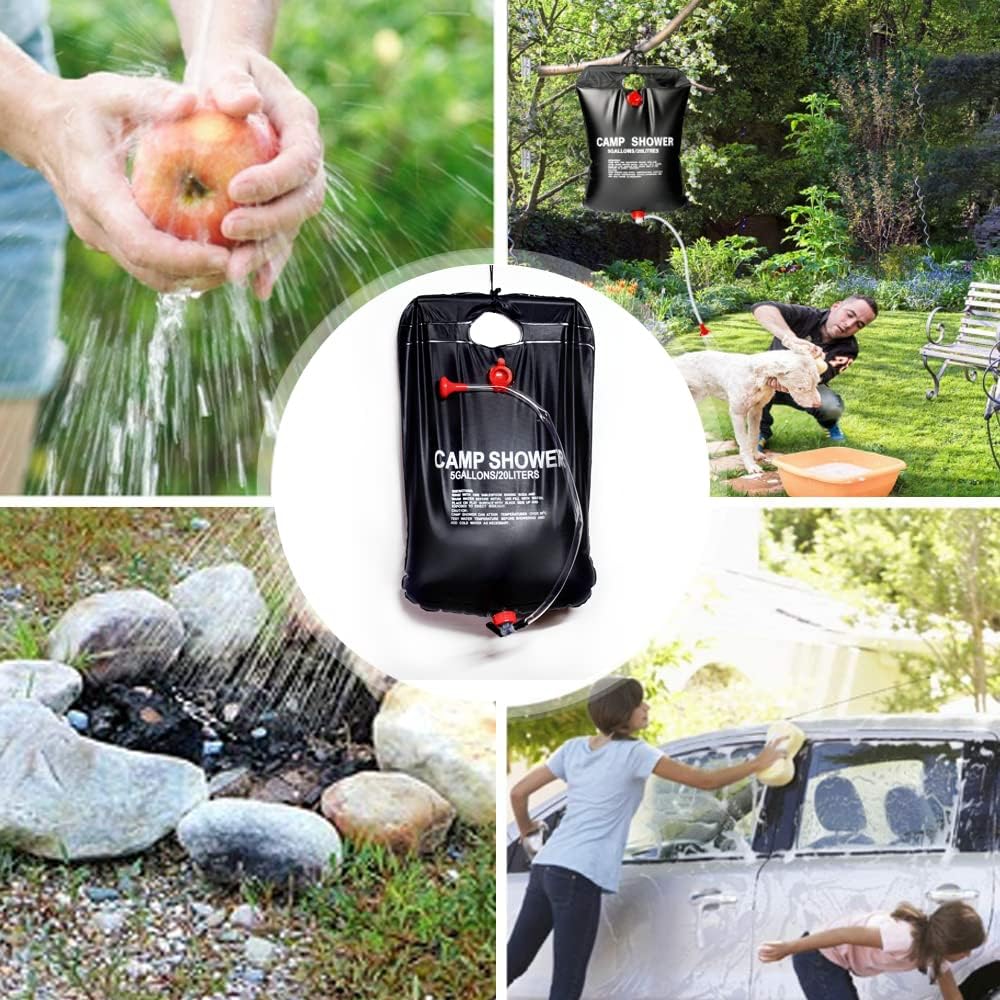 Portable Solar Heated Camp Shower Bag 20L – Outdoor PVC Shower with On/Off Switch & Temperature Heating up to 50°C