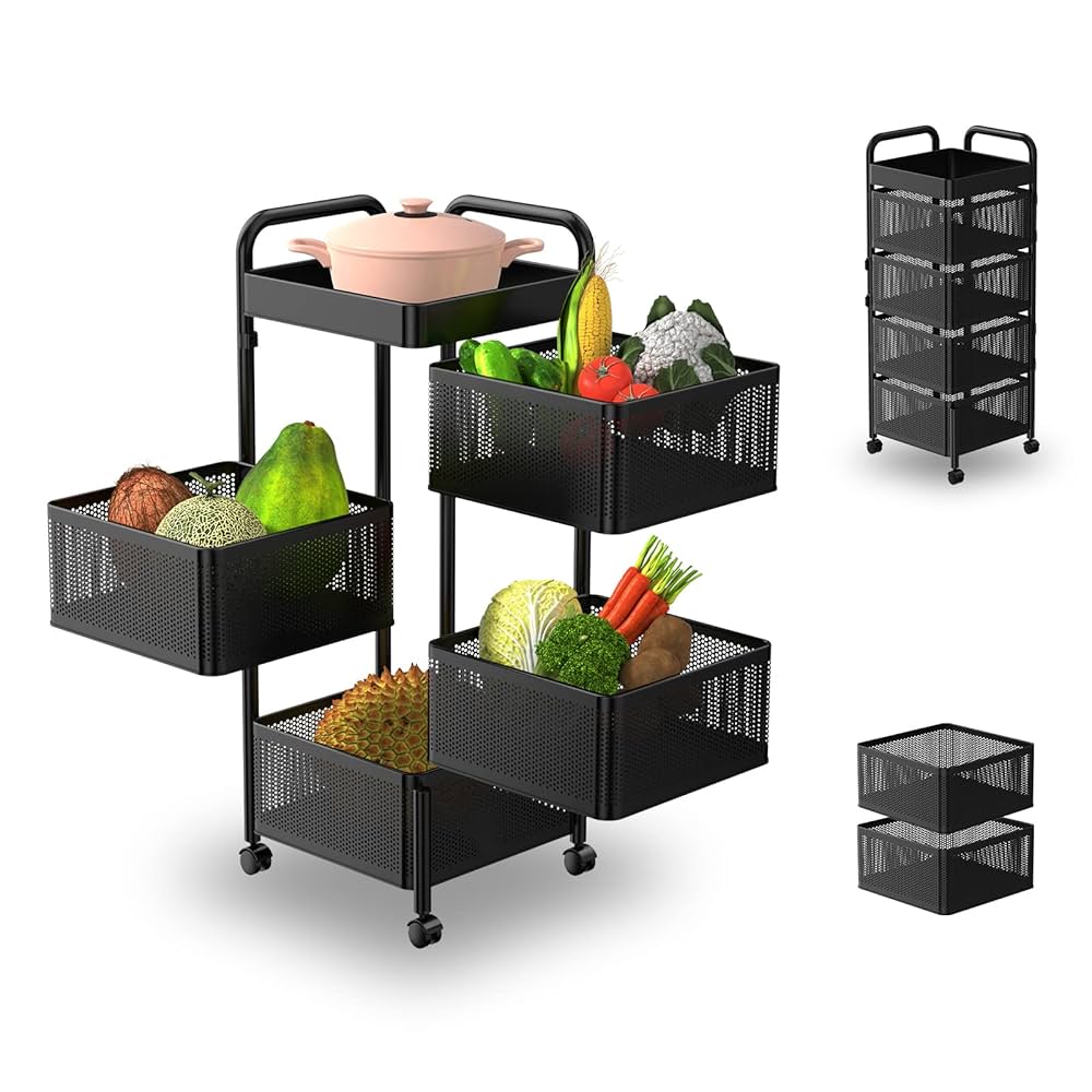 MHome 4-Tier Square Storage Rack With Wheels – Carbon Steel – Megamall ...