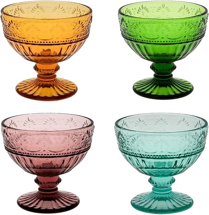 4Pc Vintage Pressed Pattern Glass Dessert Bowls