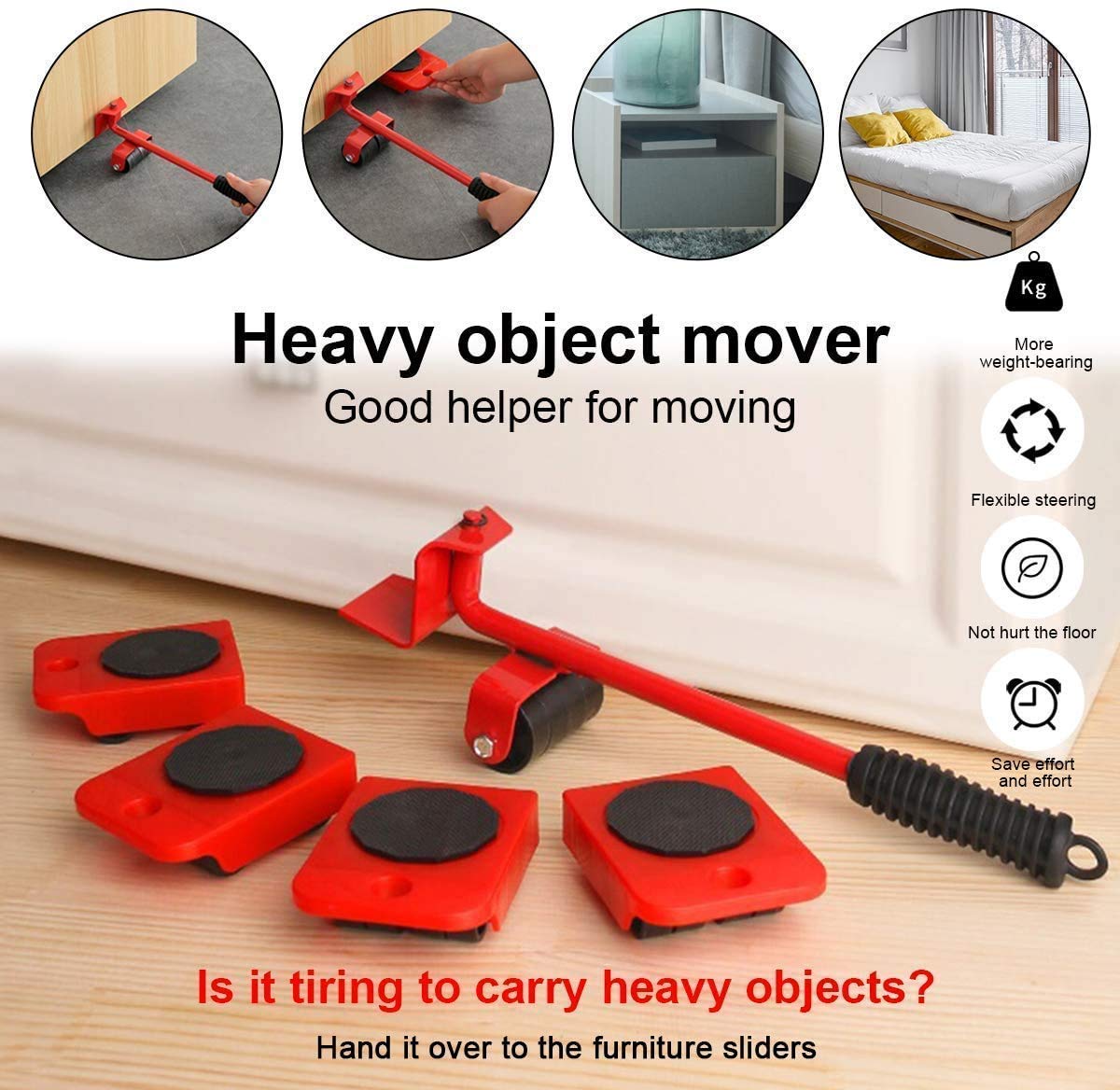 MHome Furniture Lifter & Mover Tool Set – Heavy Duty with 4 Sliders & 360° Rotatable Pads