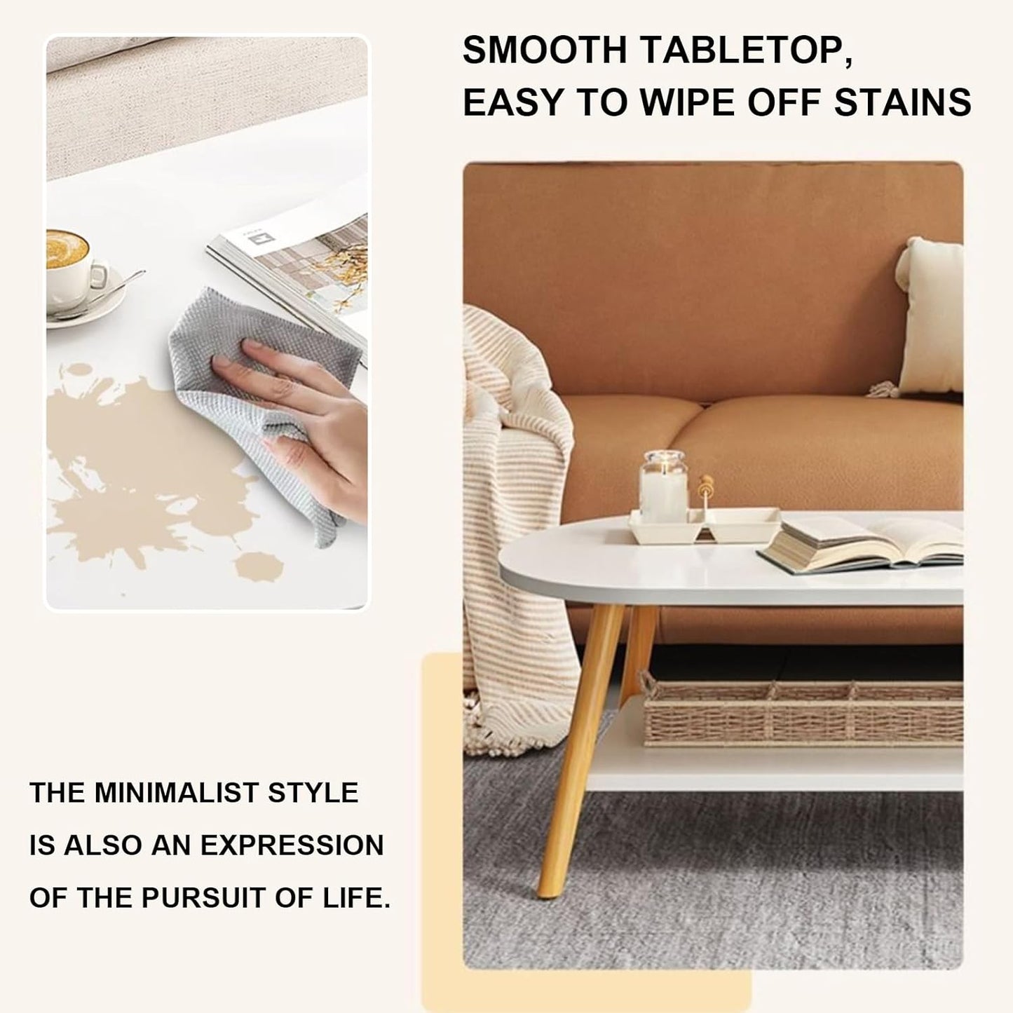 MFurn Modern Wooden Coffee Table with Storage Shelf – Oval Living Room Center Table