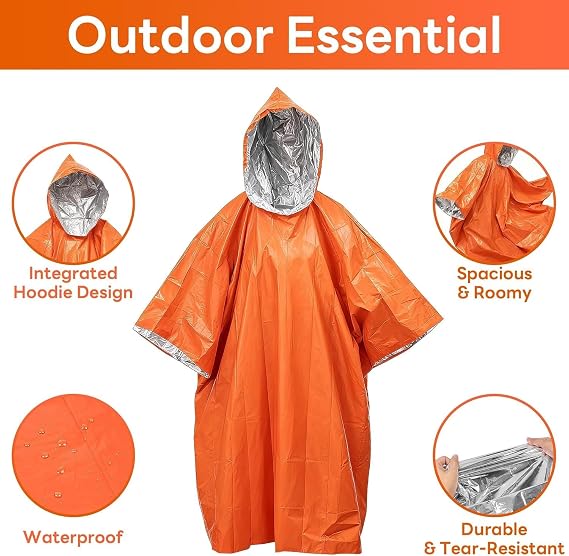 Outdoor Emergency Raincoat, Reversible Dual-Sided Thermal Poncho