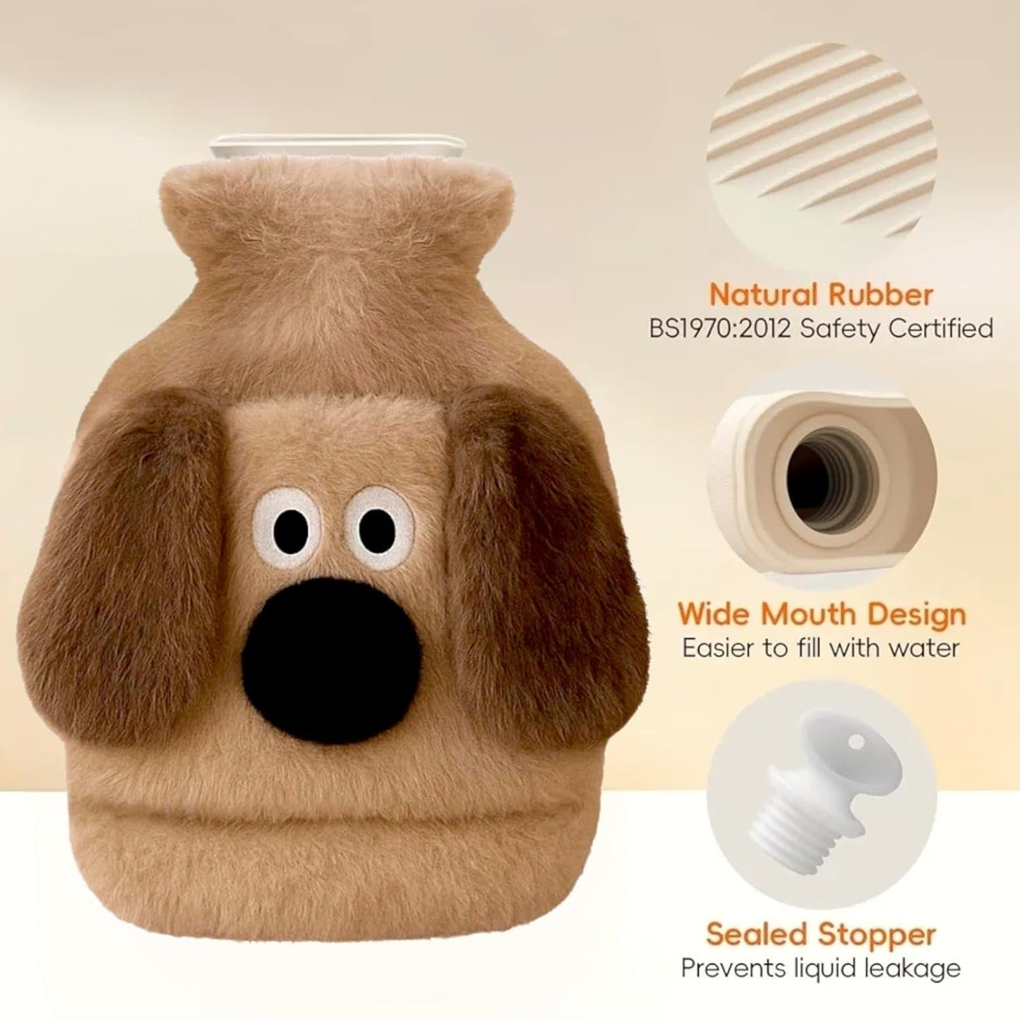 MHOME Hot Water Bag with Plush Cover 1L Leakproof Heat Pack for Pain Relief