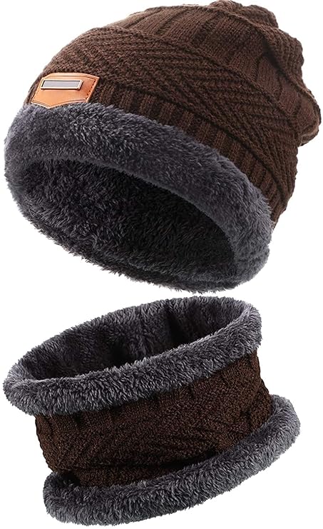 Winter Beanie Hat & Scarf Set – Thick Fleece Lined Knit Cap & Neck Warmer for Cold Weather, Unisex Fit