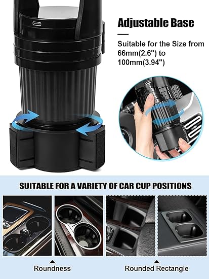 All Purpose Car Cup Holder, 2 in 1 Car Cup Holder Expander Adapter, Multifunctional Car Cup Holder, 360 Rotating Car Cup Holder