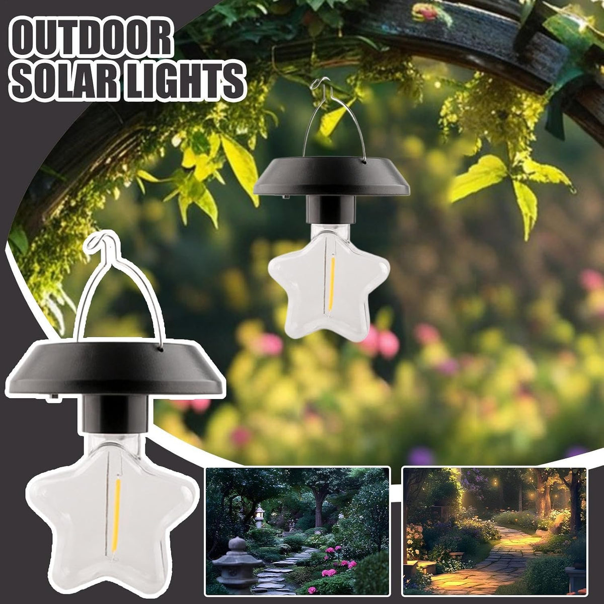 MHome Outdoor Solar Star Lantern, Warm Light LED Garden Light