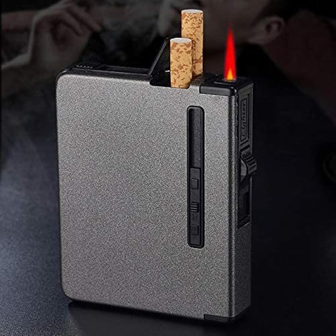 Portable Metal Cigarette Case With Built-In Windproof Lighter