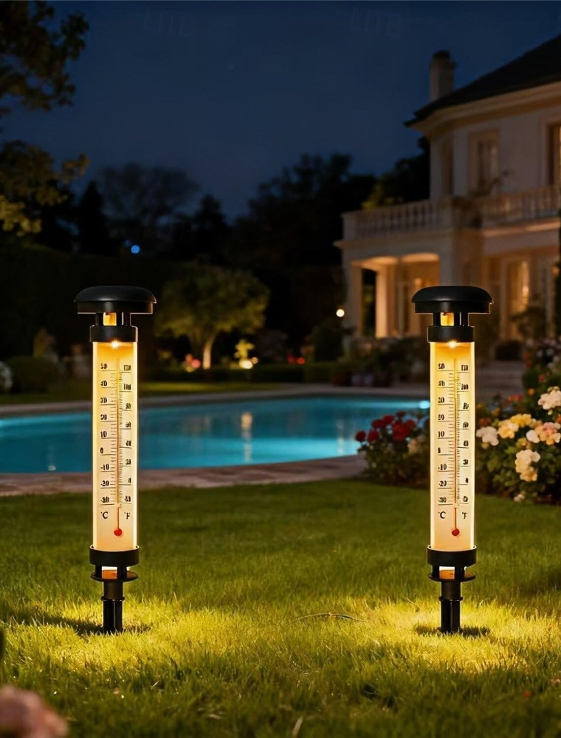 MHome Solar Garden Thermometer Light LED Stake with Remote Control IP65
