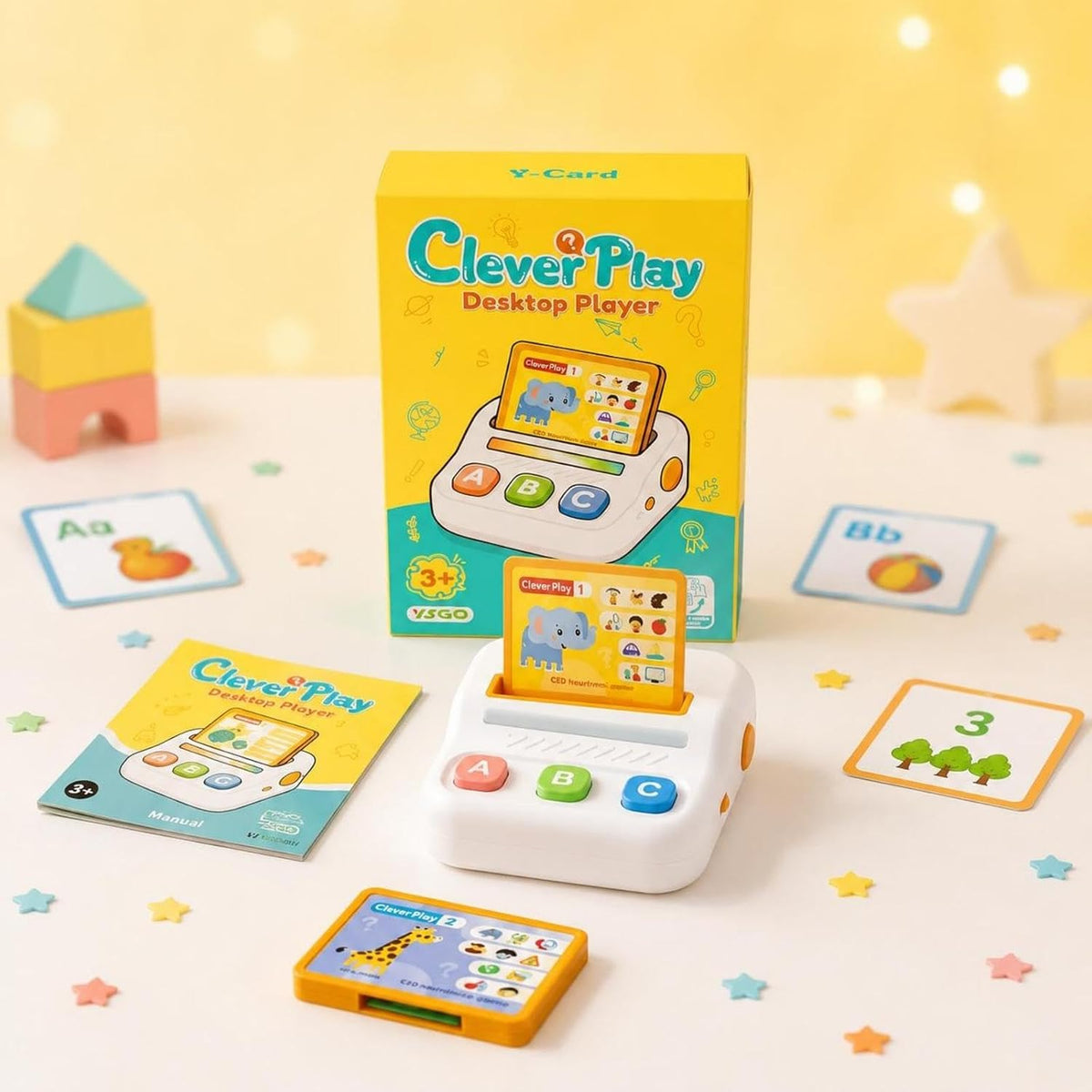Clever Play Card Reader Learning Toy with A/B/C Quiz Buttons, Ages 3+