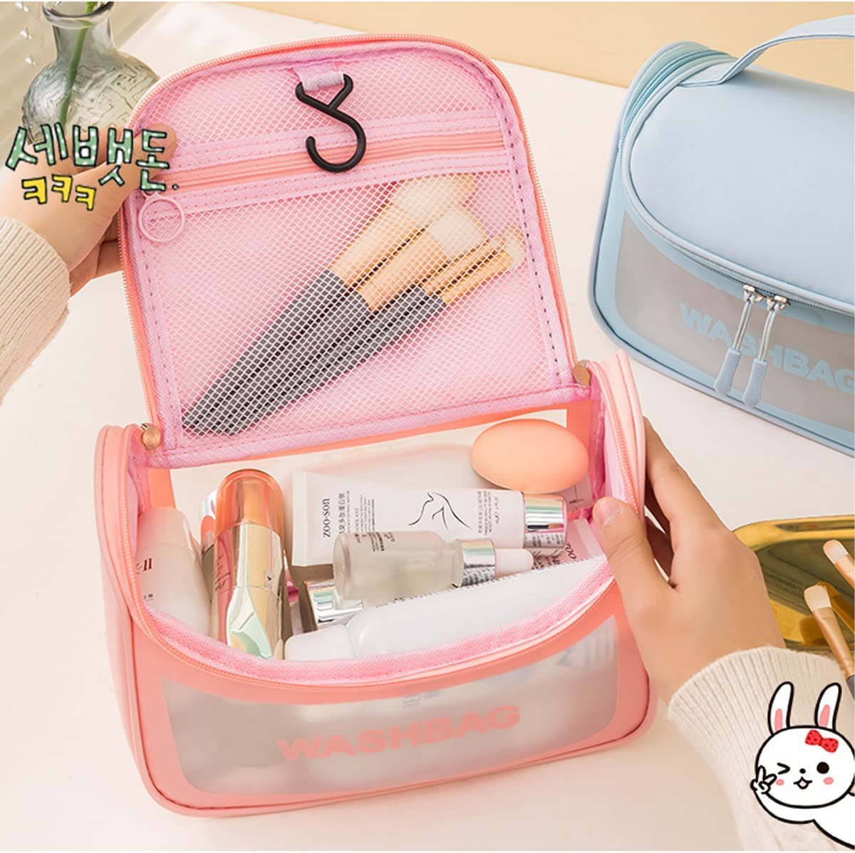 Waterproof PVC Hanging Toiletry Organizer Bag – Travel Cosmetic & Shower Kit with Hook and Handle