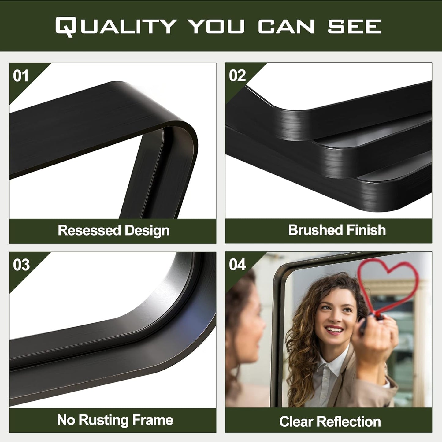 MHome Luxury Wall Mount Mirror 70x50cm – Rectangular Black Metal Frame