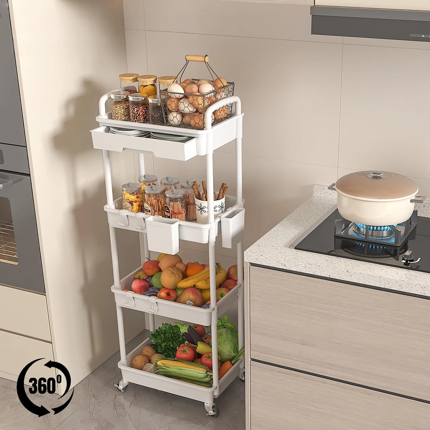 MHome Majestic 3 Or 4-Tier Utility Cart With Drawer – Black Or White