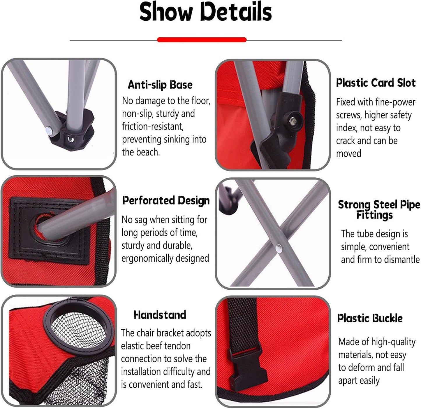 Tent Folding Chair With Sun Canopy – Portable Shade Camping Chair for Outdoor, Beach & Sports - Red Only