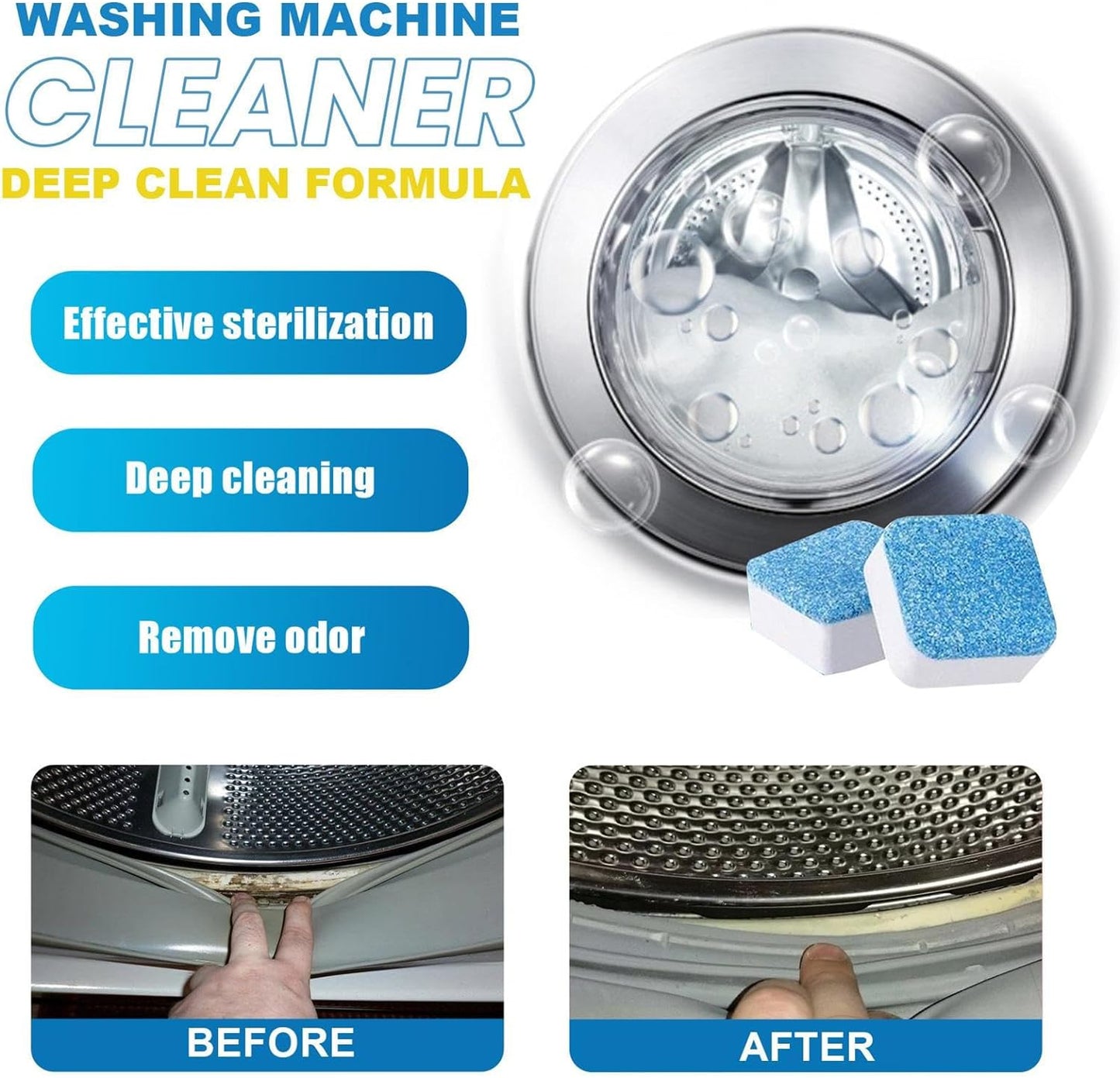 Cleaning Tablet Eliminate Odor, Deep Cleaning, Instant Clean for Front Load Washing Machine