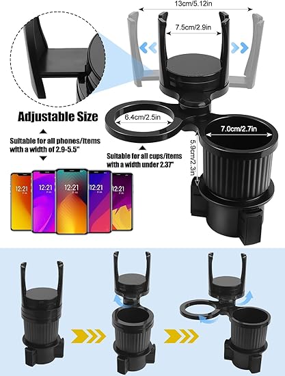All Purpose Car Cup Holder, 2 in 1 Car Cup Holder Expander Adapter, Multifunctional Car Cup Holder, 360 Rotating Car Cup Holder