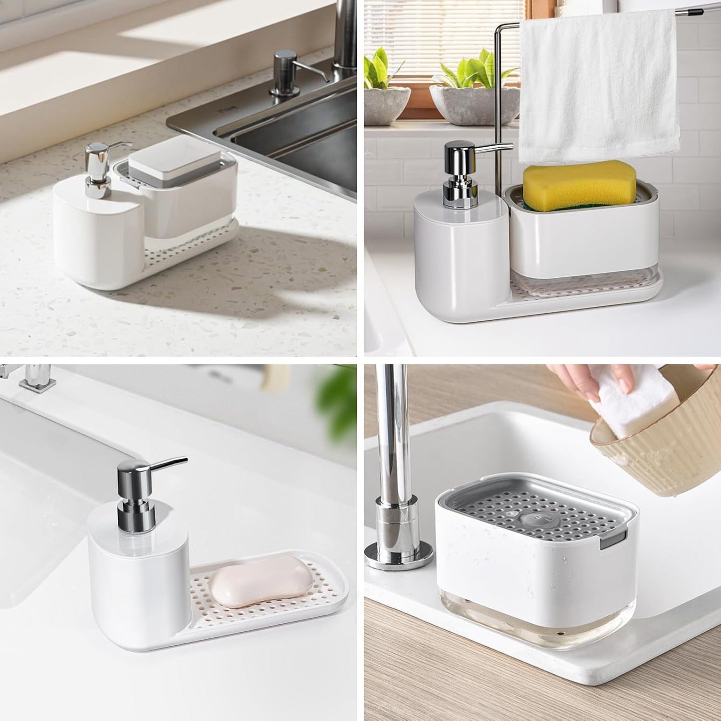 MHome 3-in-1 Soap Dispenser Set – Kitchen & Bathroom Detergent Pump with Cloth Holder