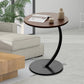 C-Shaped Wooden Side Table – Mobile Small Coffee Table with Metal Frame for Living Room or Bedroom