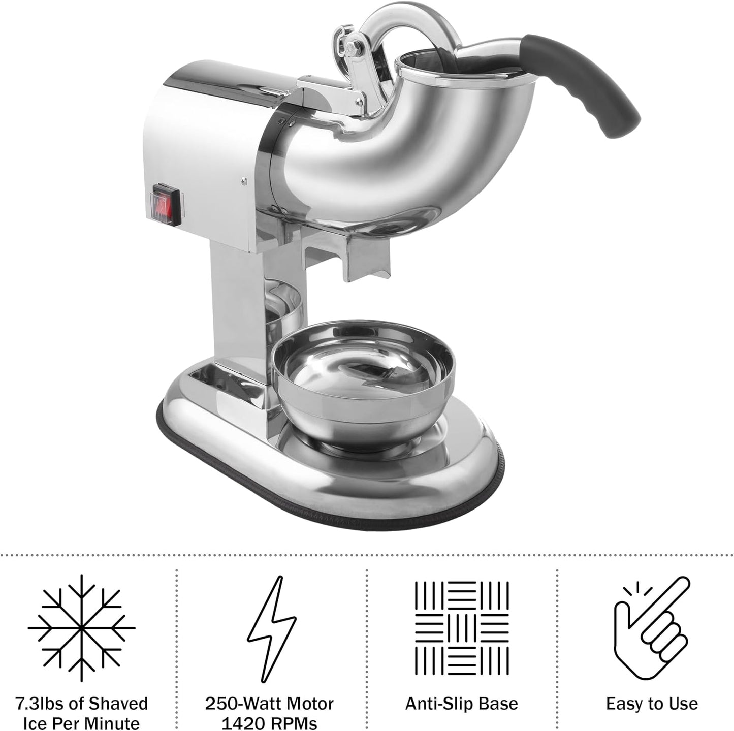 MHome Snow Cone Machine – 250W Stainless Steel Ice Shaver