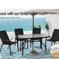 MFurn Leah Inspired 6pc Outdoor Dining Set – Patio Table, Chairs & Umbrella All-Weather Textilene Garden Furniture