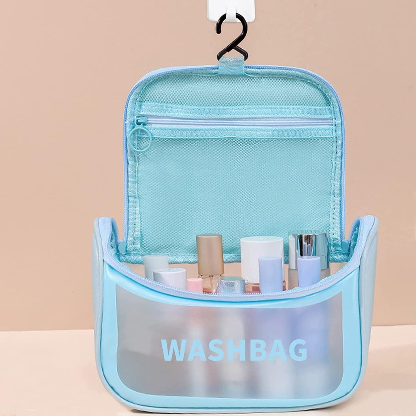Waterproof PVC Hanging Toiletry Organizer Bag – Travel Cosmetic & Shower Kit with Hook and Handle