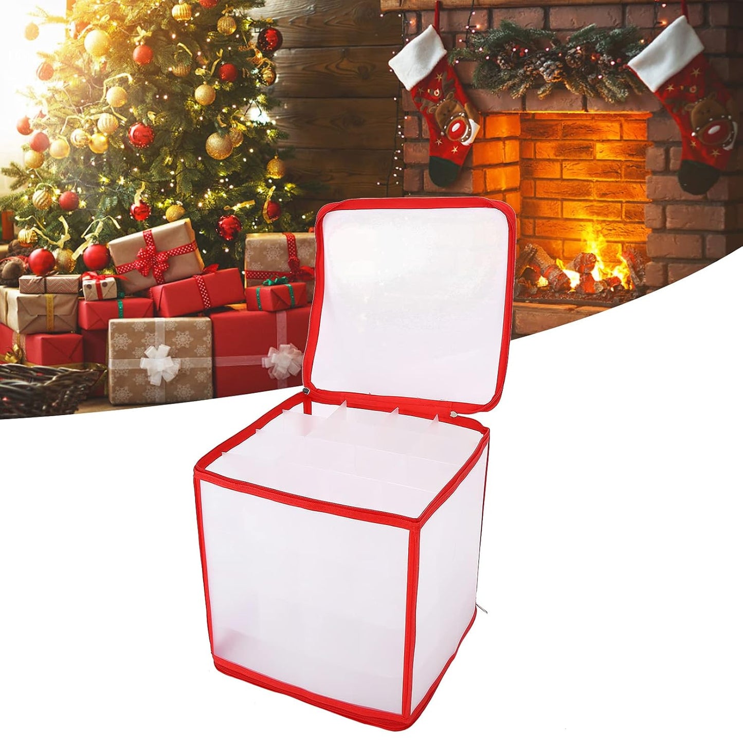 MHome Christmas Ornament Storage Box – Red Trim