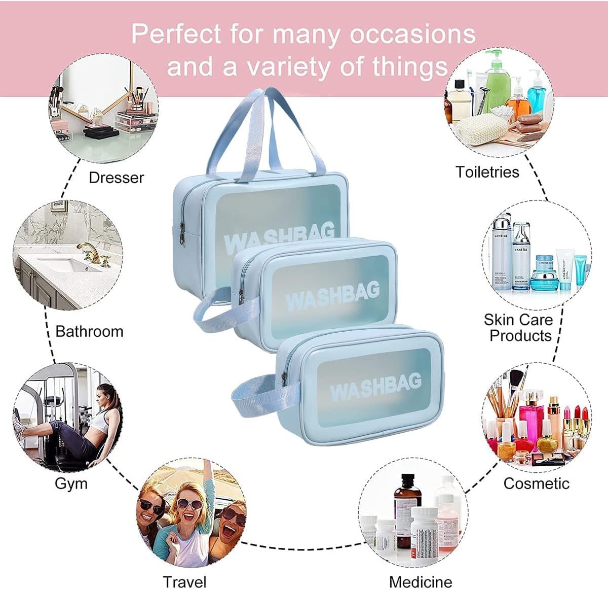3-Piece Transparent Waterproof Toiletry & Cosmetic Travel Bag Set – Clear Zipper Organiser for Makeup & Essentials