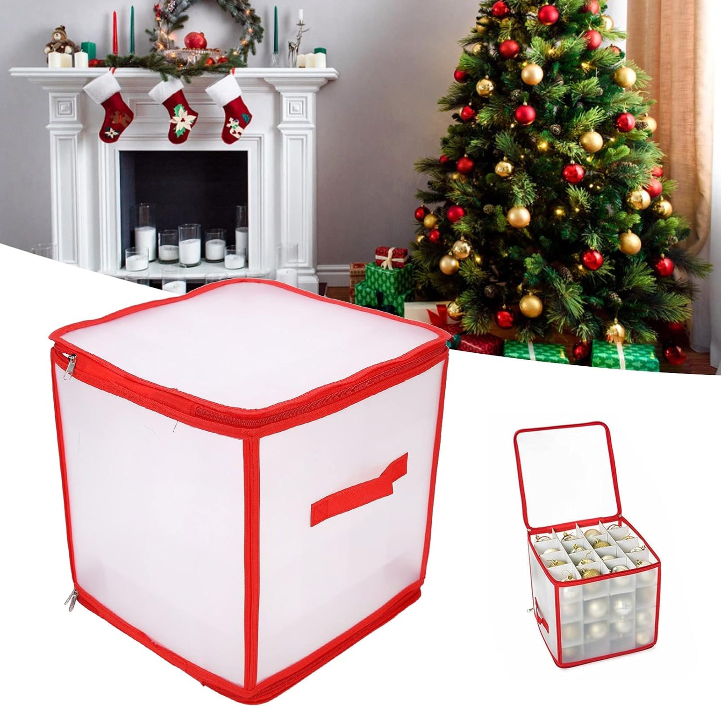 MHome Christmas Ornament Storage Box – Red Trim