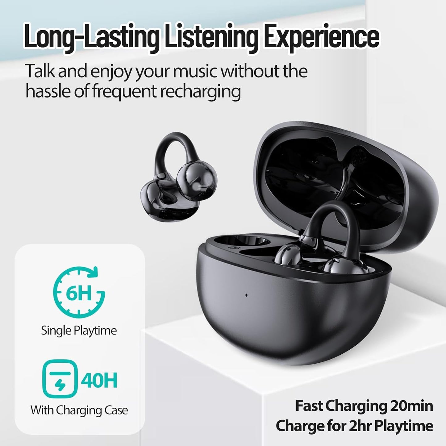 Open-Ear Wireless Earbuds – Bluetooth 5.4, ENC Noise Cancelling Mic, 40H Battery