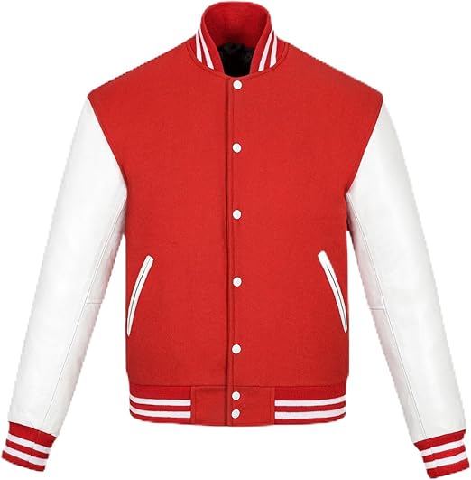 2-Tone Varsity Bomber Jacket – Baseball Style Quilted Winter Coat with Multi-Pockets