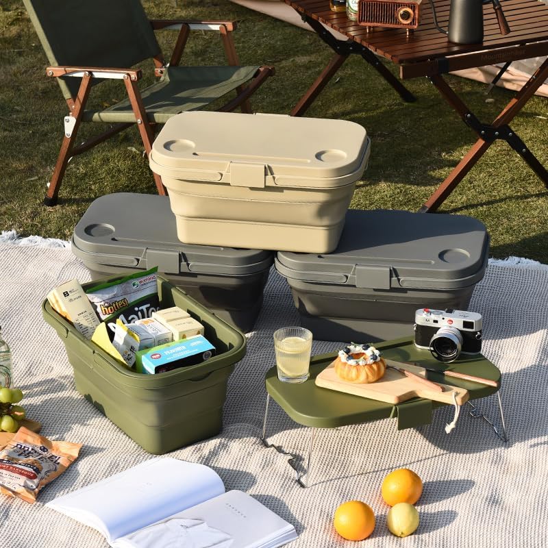 MHome Foldable Silicone Storage Bucket with Lid – Multi-Purpose Picnic & Organizer Box