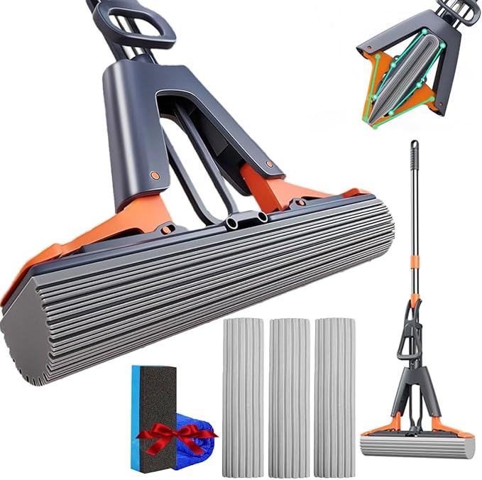 Floor Mop With 2 Super Absorbent Sponge Mop Refills