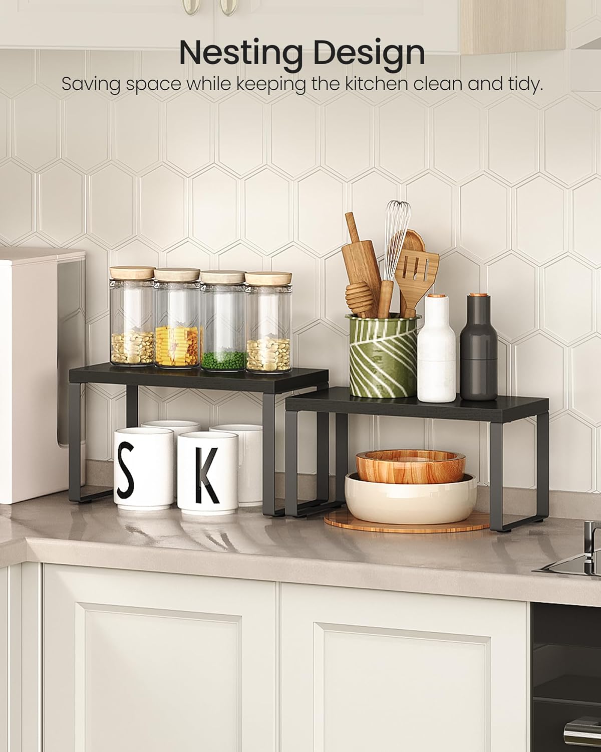 MHome Stackable Cabinet Organizer Shelf Set of 2 for Kitchen Counter Storage