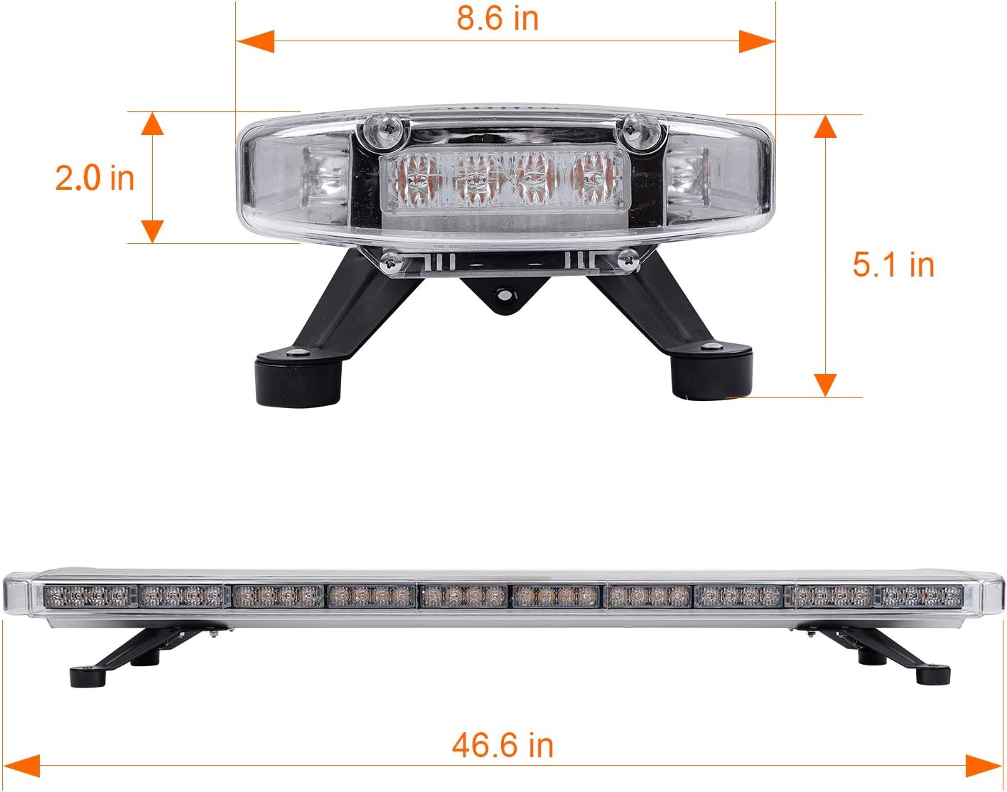 1.2-Meter Police Light Bar – White & Amber LED Strobe 47" (1200mm)