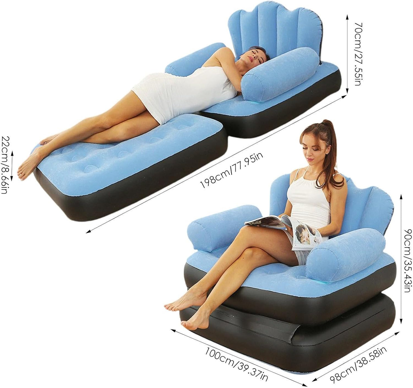 MHome 5-in-1 Inflatable Air Sofa Bed | Multifunctional Inflatable Couch with L-Shaped Armrest