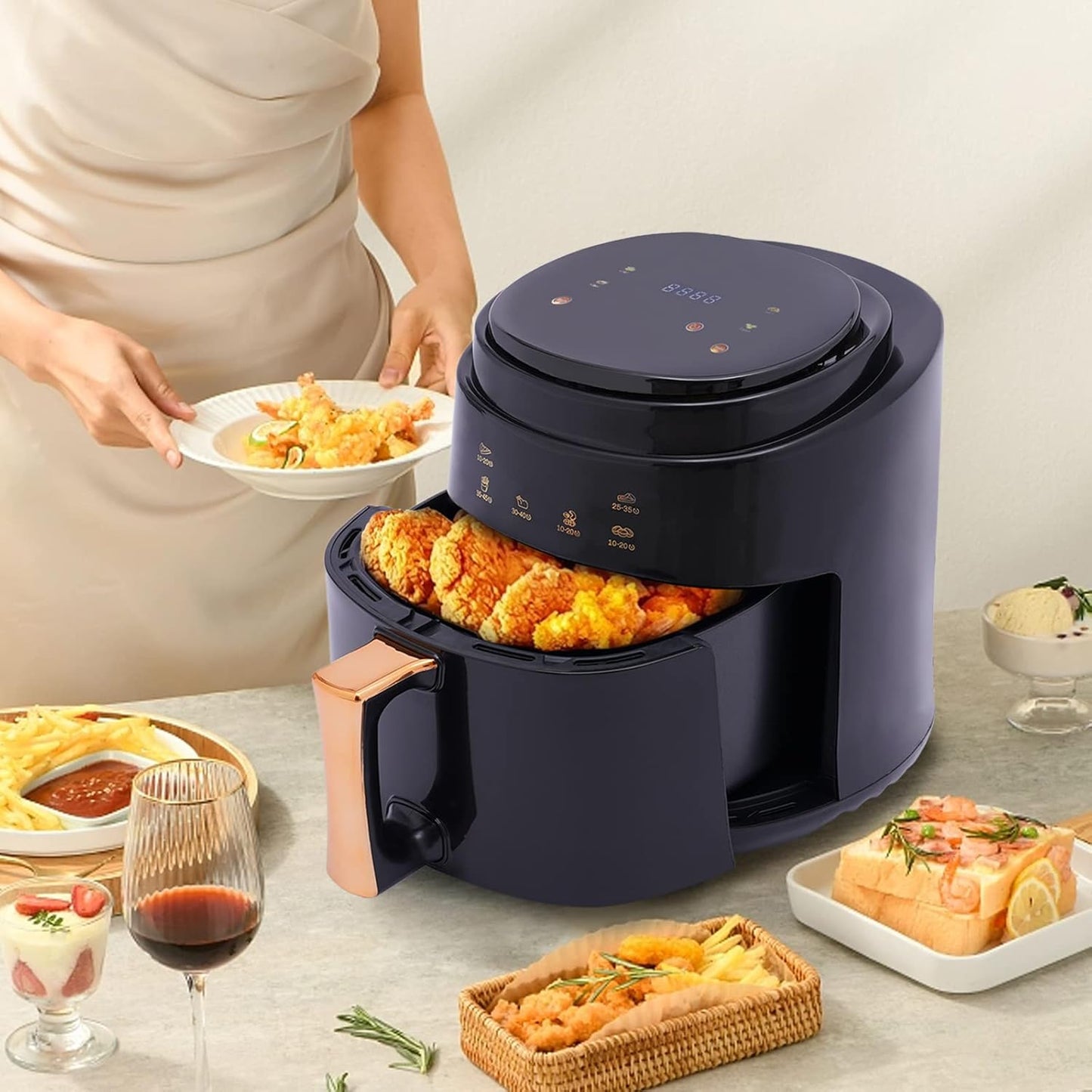 8L Digital Hot Air Fryer with LED Touchscreen – 1400W, Preset Modes, 20 Free Paper Liners Included