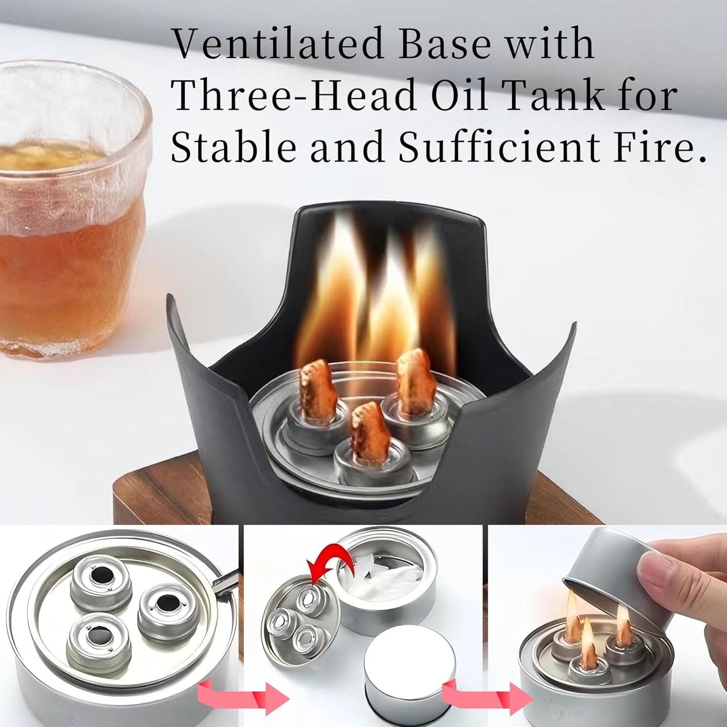 MHome Mini BBQ Grill with Wood Base – Portable Japanese Hibachi Charcoal Grill