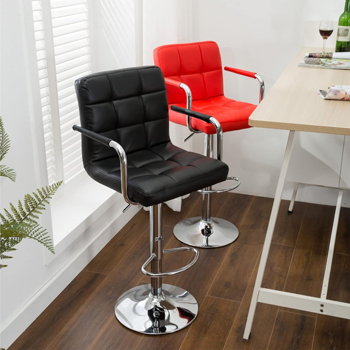 MFURN Adjustable Bar Stool PU Leather Swivel 62–83cm Black