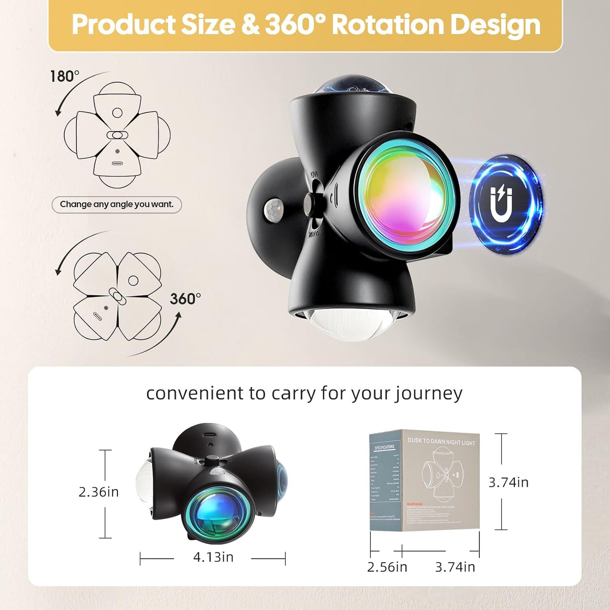 MHome Rechargeable Magnetic Motion Sensor Wall Light, Type-C, 3 Modes