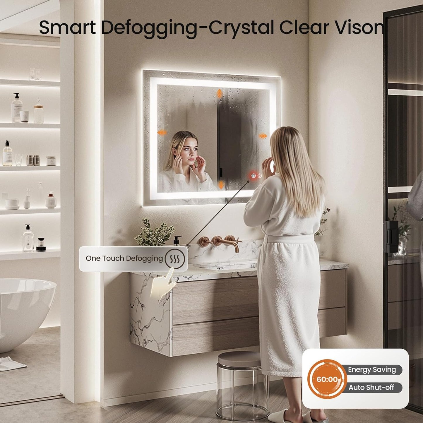 MHome 80 × 80 cm Frameless LED Bathroom Mirror with Lights