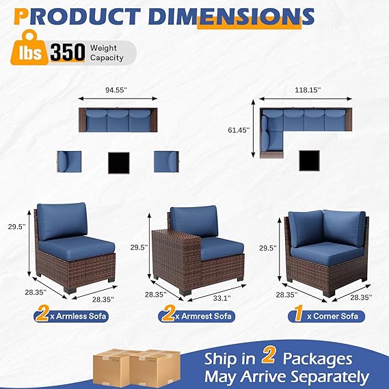MFurn Di Inspired 6 Piece Rattan Outdoor Sofa Set With Table And Waterproof Cover