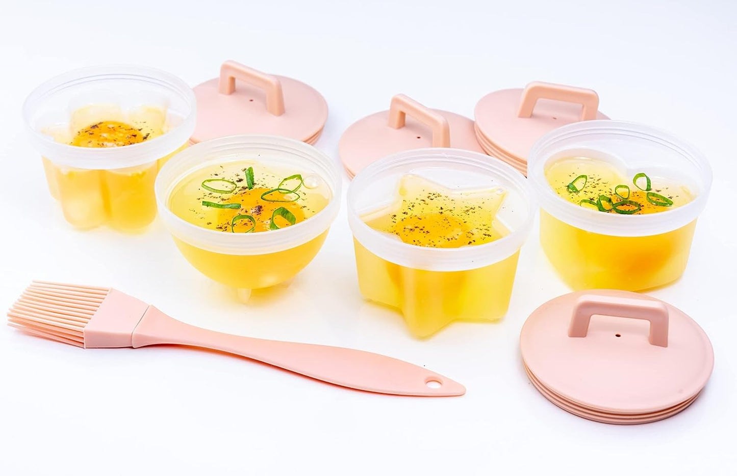 Egg Poacher Cups – 4 Pcs Reusable Egg Molds with Lid & Oil Brush