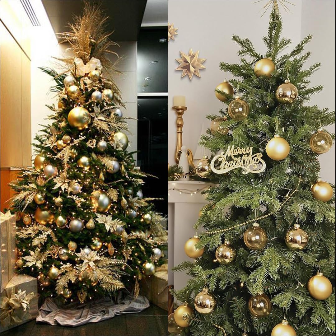 Pack of 12 Golden Christmas Ball Ornaments – 4cm Glossy & Glitter Hanging Decorations