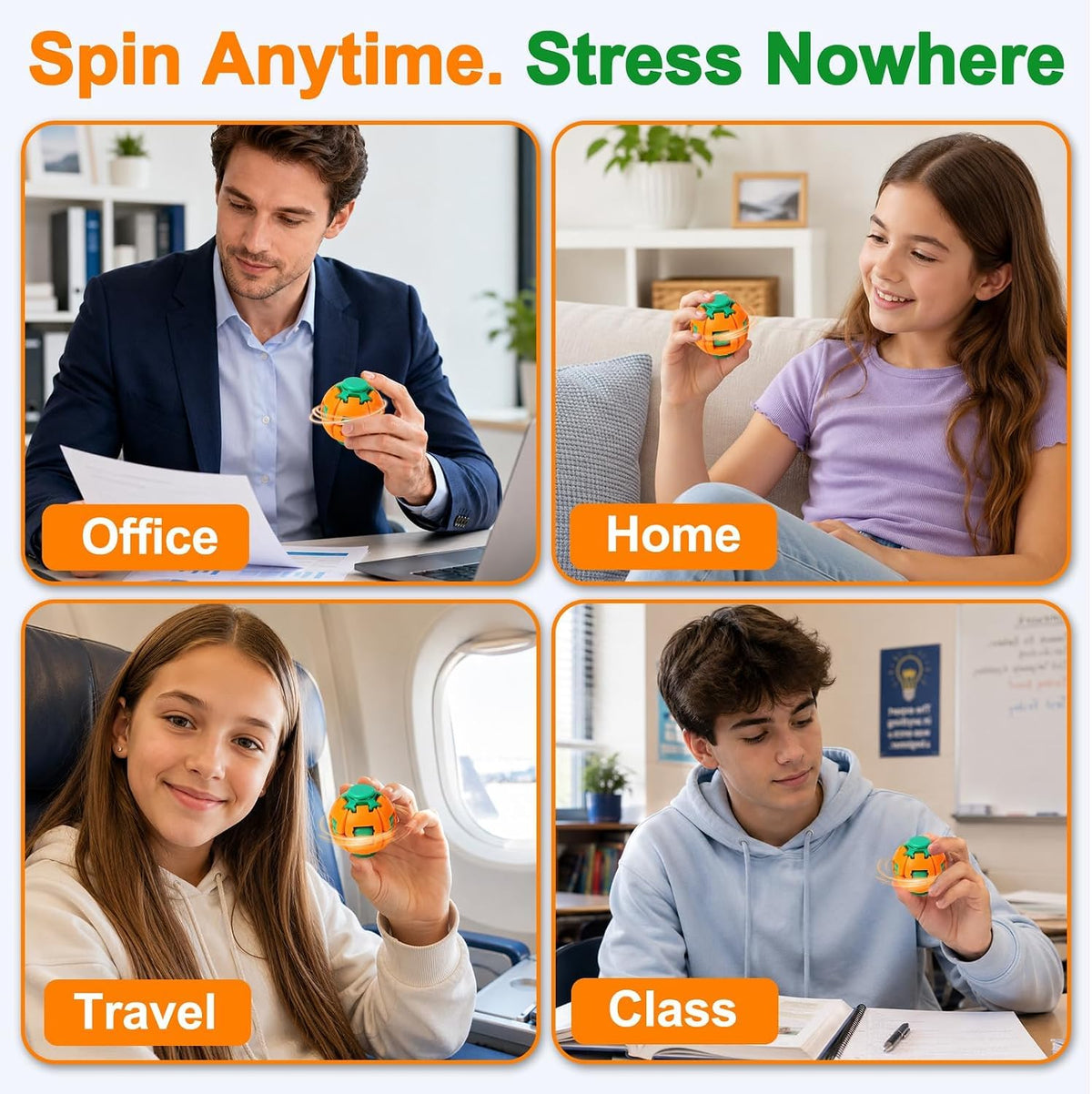 Press-to-Spin Fidget Ball: Desk Fidget Toy With Light
