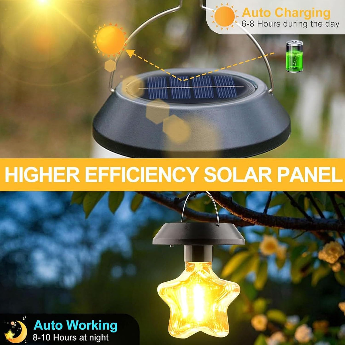 MHome Outdoor Solar Star Lantern, Warm Light LED Garden Light
