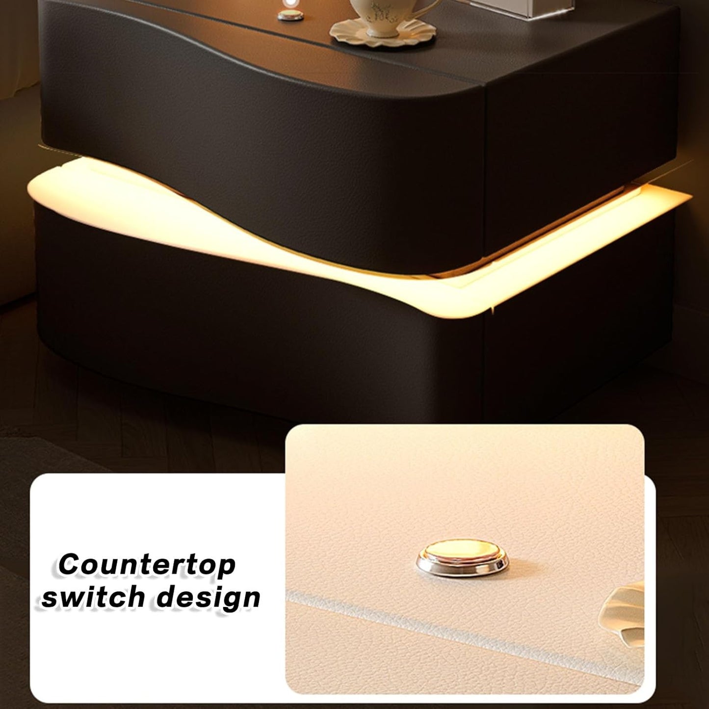 MFurn LED Light 2-Drawer Bedside Table – Modern Wooden Nightstand with Storage