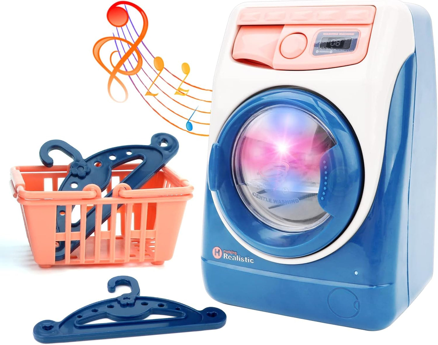 Kids Mini Simulation Washing Machine Toy - Battery Operated Laundry Play Set with Realistic Sounds & Lights