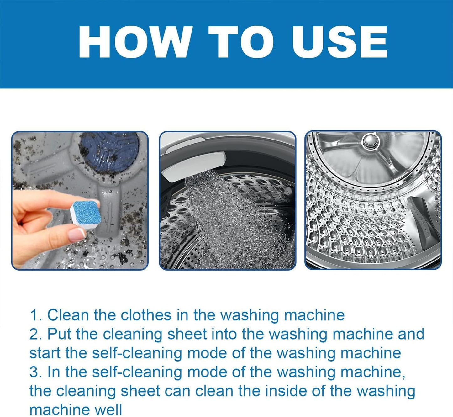 Cleaning Tablet Eliminate Odor, Deep Cleaning, Instant Clean for Front Load Washing Machine