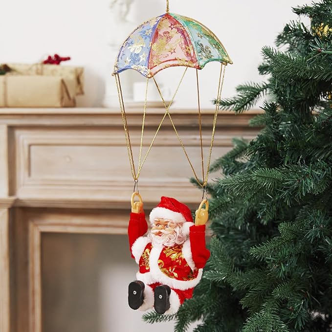 Flying Somersault Santa Claus Hanging Ornament, Musical Parachute Christmas Decoration